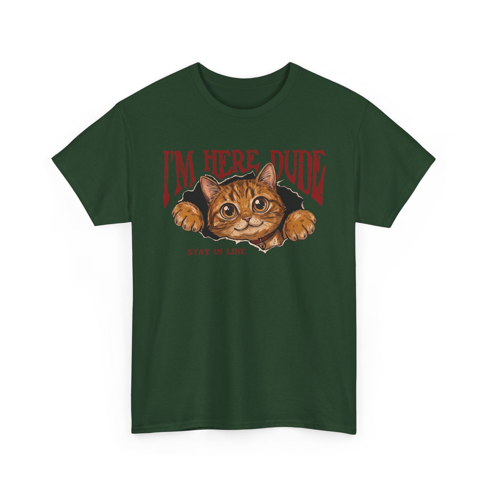I'm Here Dude Cat T-Shirt — Funny Orange Tabby Ripped Graphic Tee