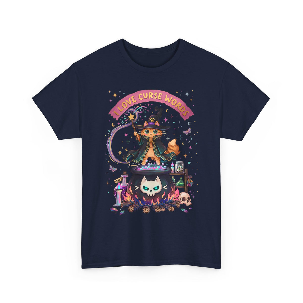 I Love Curse Words Wizard Cat T-Shirt — Cute Witchy Cauldron Tee
