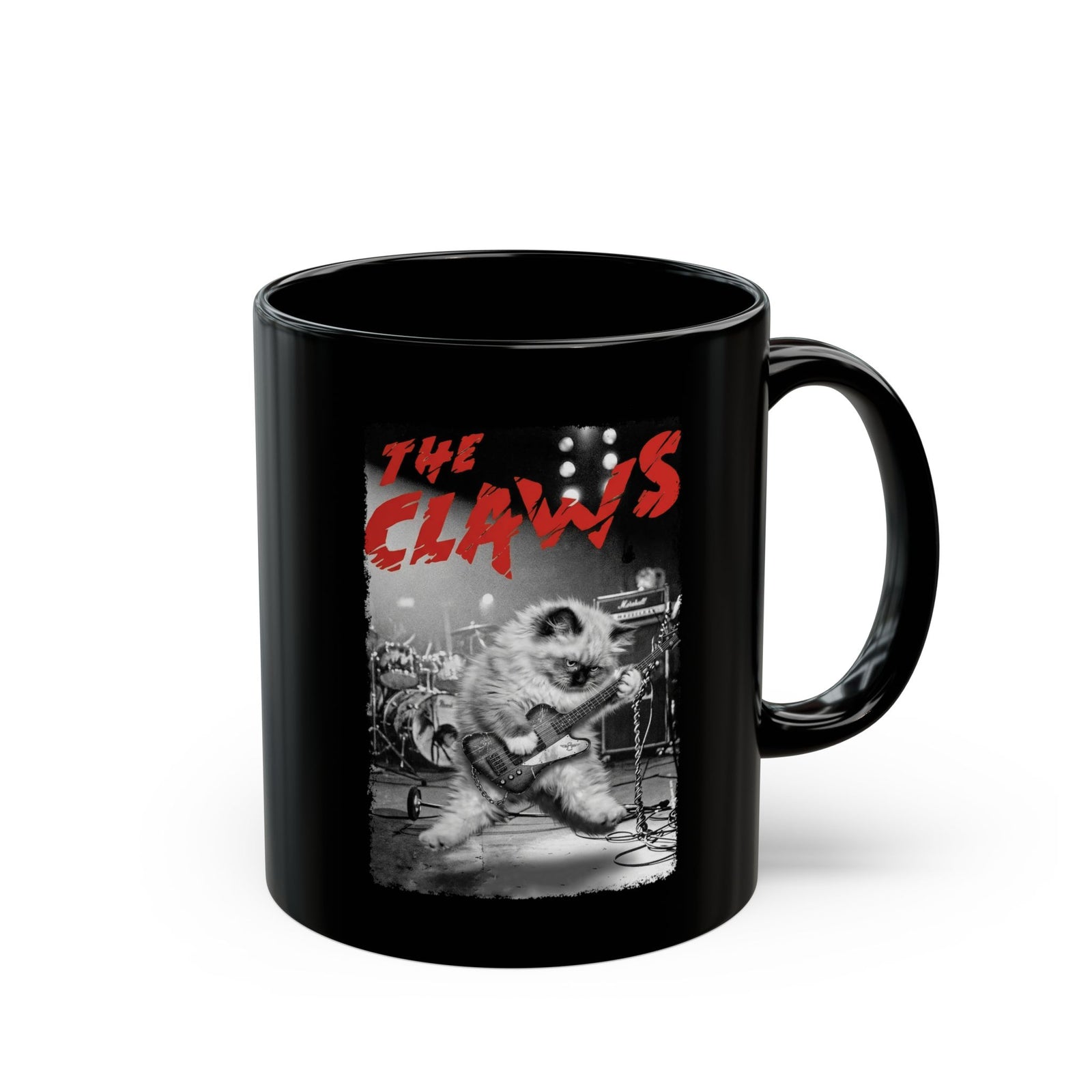The Claws Cat Rock Black Mug — Retro Cat Graphic Mug