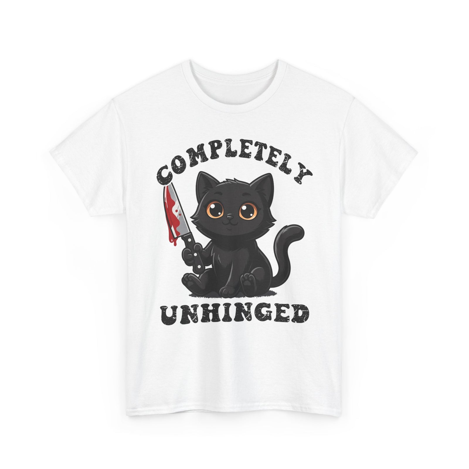 Completely Unhinged Black Cat T-Shirt — Funny Cute Psycho Knife Tee