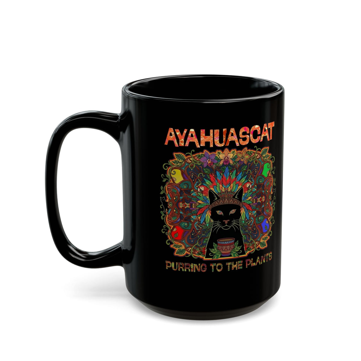 Ayahuascat Black Mug — Psychedelic Cat Mug