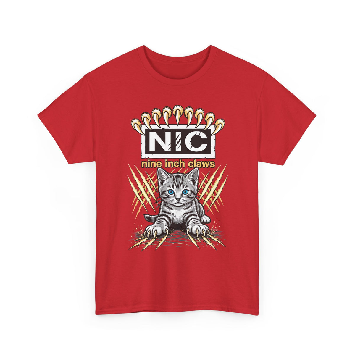 Nine Inch Claws Cat T-Shirt — 'N I C' Graphic Tee with Claw Art