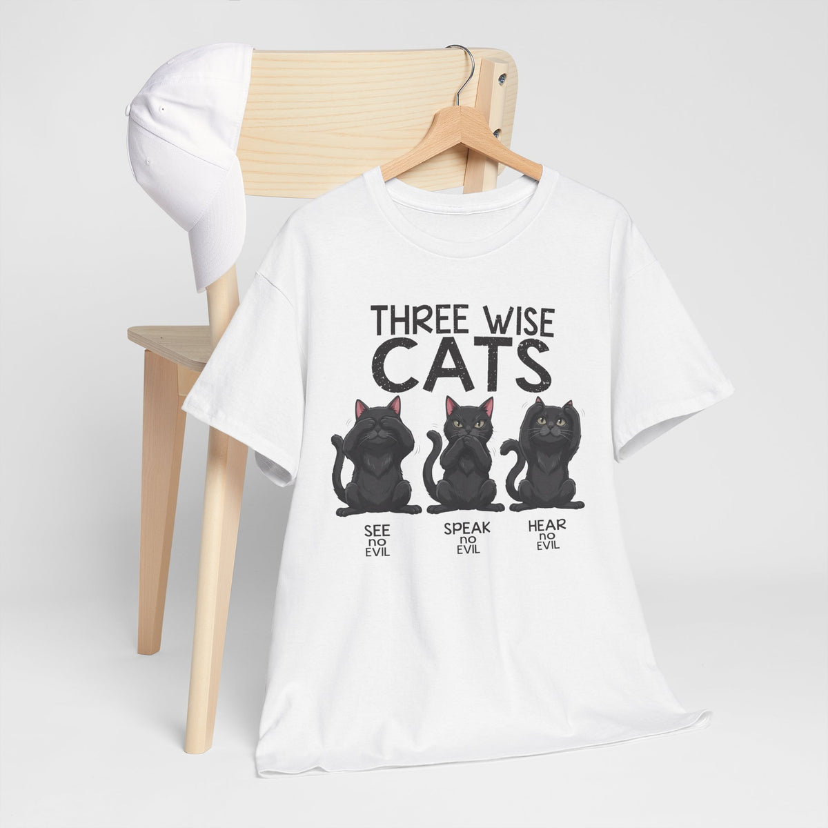 Three Wise Cats T-Shirt — See Speak Hear No Evil Black Cat Graphic