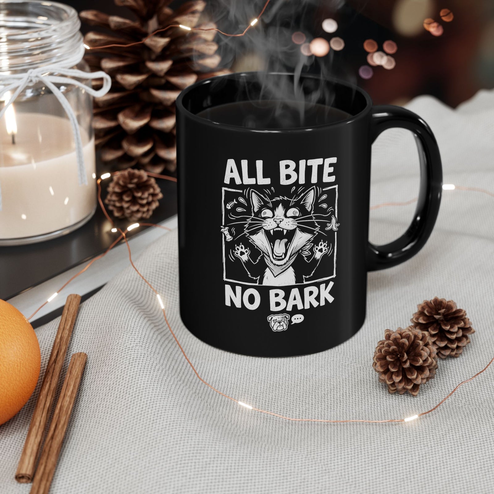 Cat All Bite No Bark Black Mug — Funny Cat Lover Mug