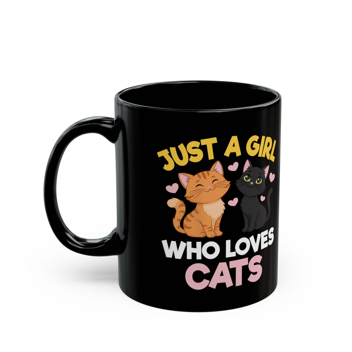 Just a Girl Who Loves Cats Black Mug — Cute Cat Lover Mug