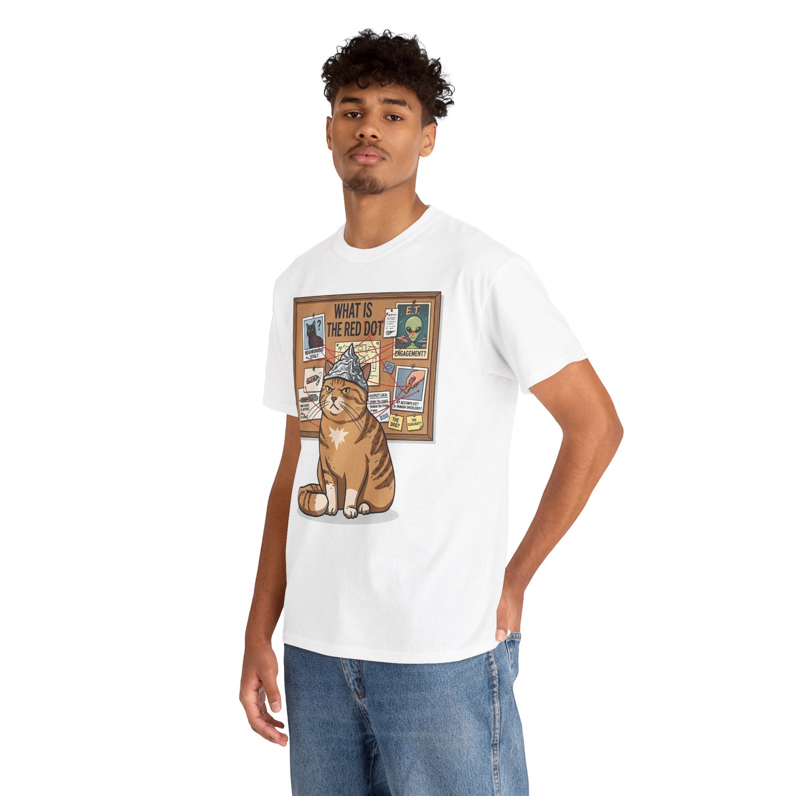 Funny Cat Conspiracy Tee "What Is The Red Dot?" Laser Pointer Humor