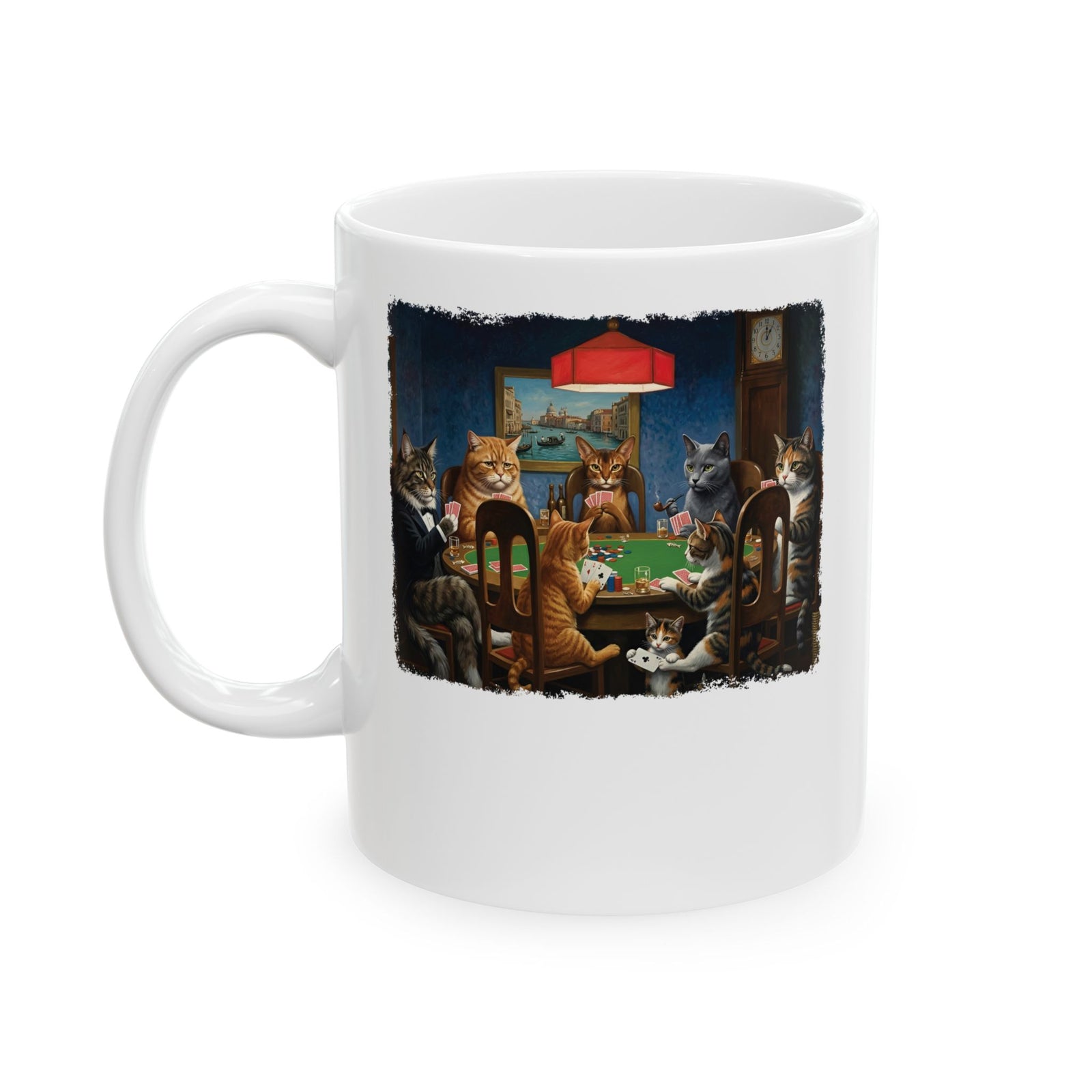 Cats Playing Poker Ceramic Mug — Funny Poker Cat Art Mug