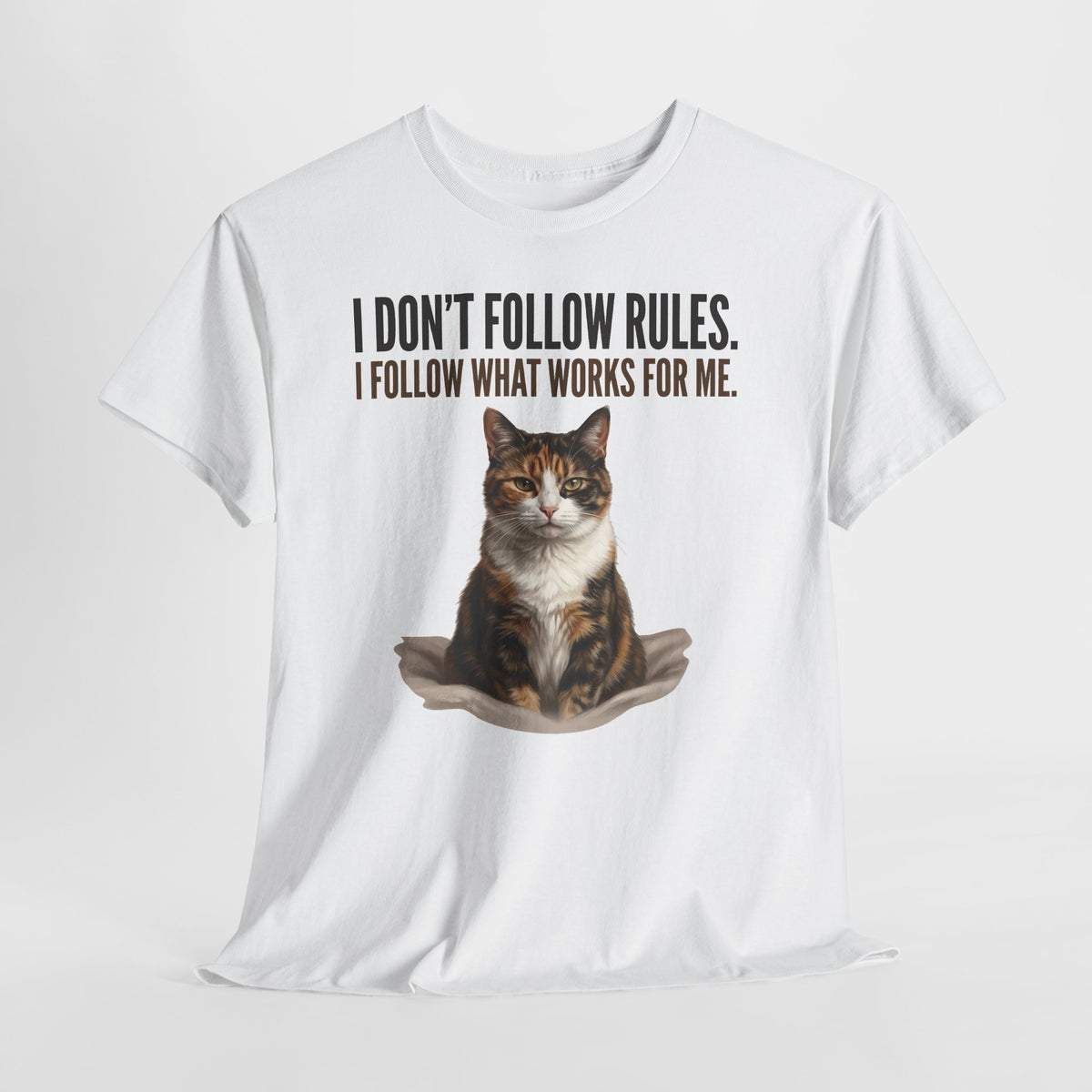 Cat Lover T-Shirt — “I Don't Follow Rules, I Follow What Works For Me” Graphic Tee