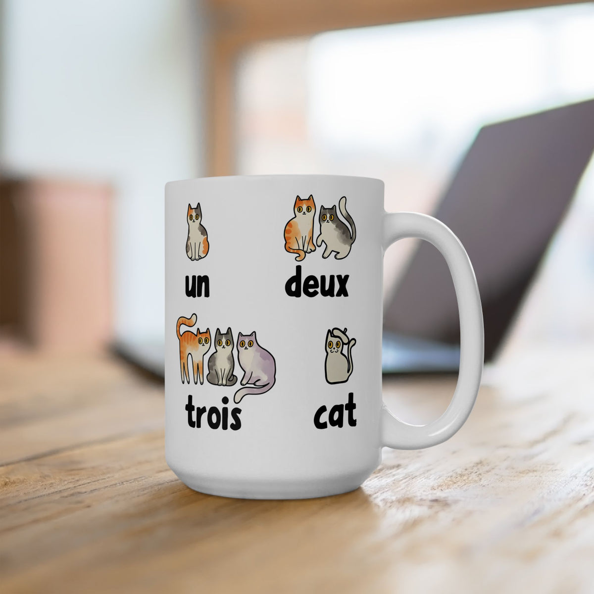 Un Deux Trois Cat Ceramic Mug — Cute French Cat Graphic Mug