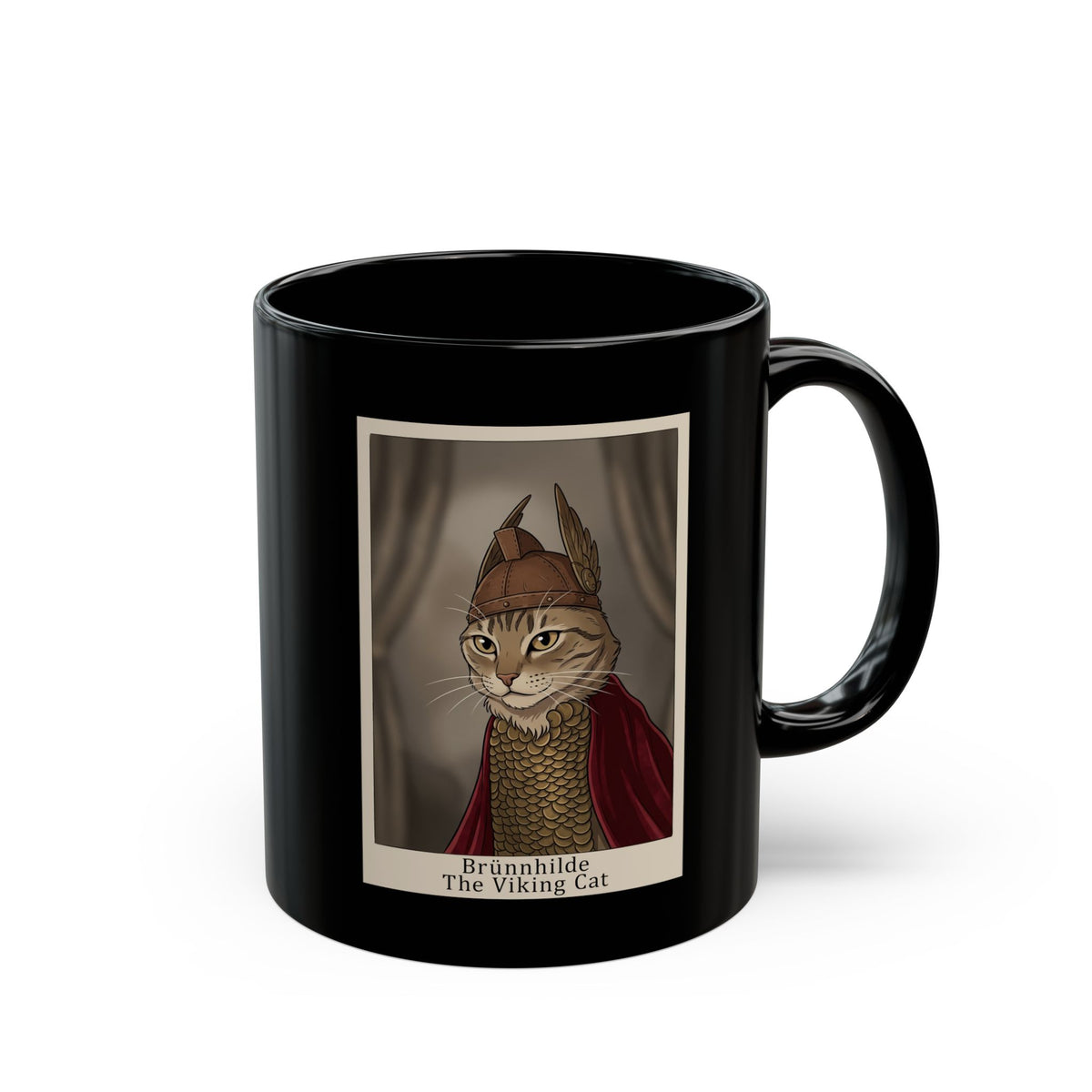 Brünnhilde The Viking Cat Black Mug