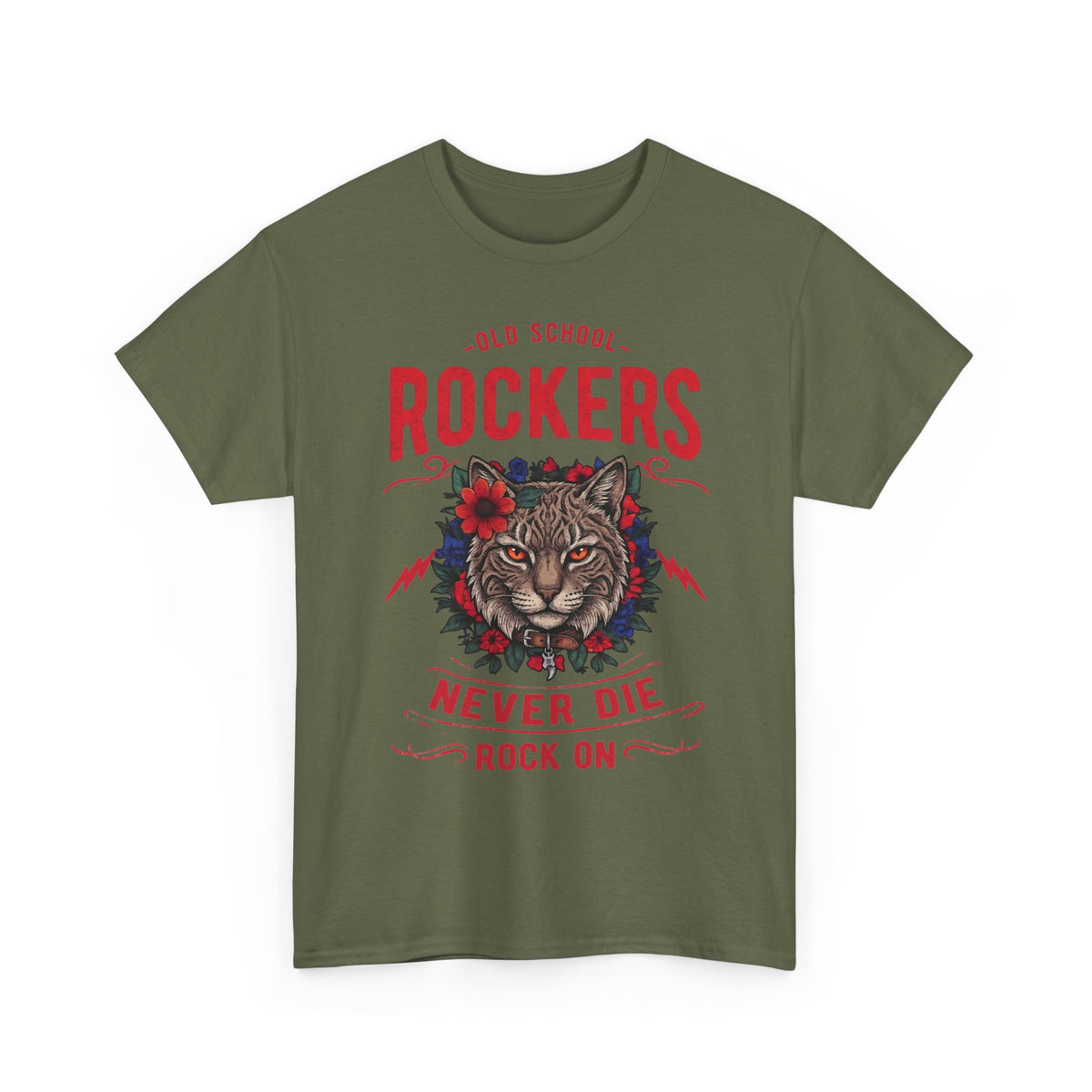 Old School Rockers Never Die Cat T-Shirt — Heavy Metal Rocker Feline Graphic Tee