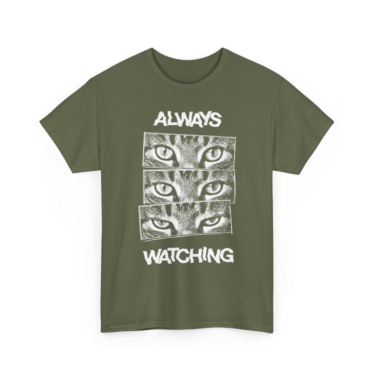 Always Watching Cat T-Shirt — Funny Grunge Black and White Feline Eyes Tee