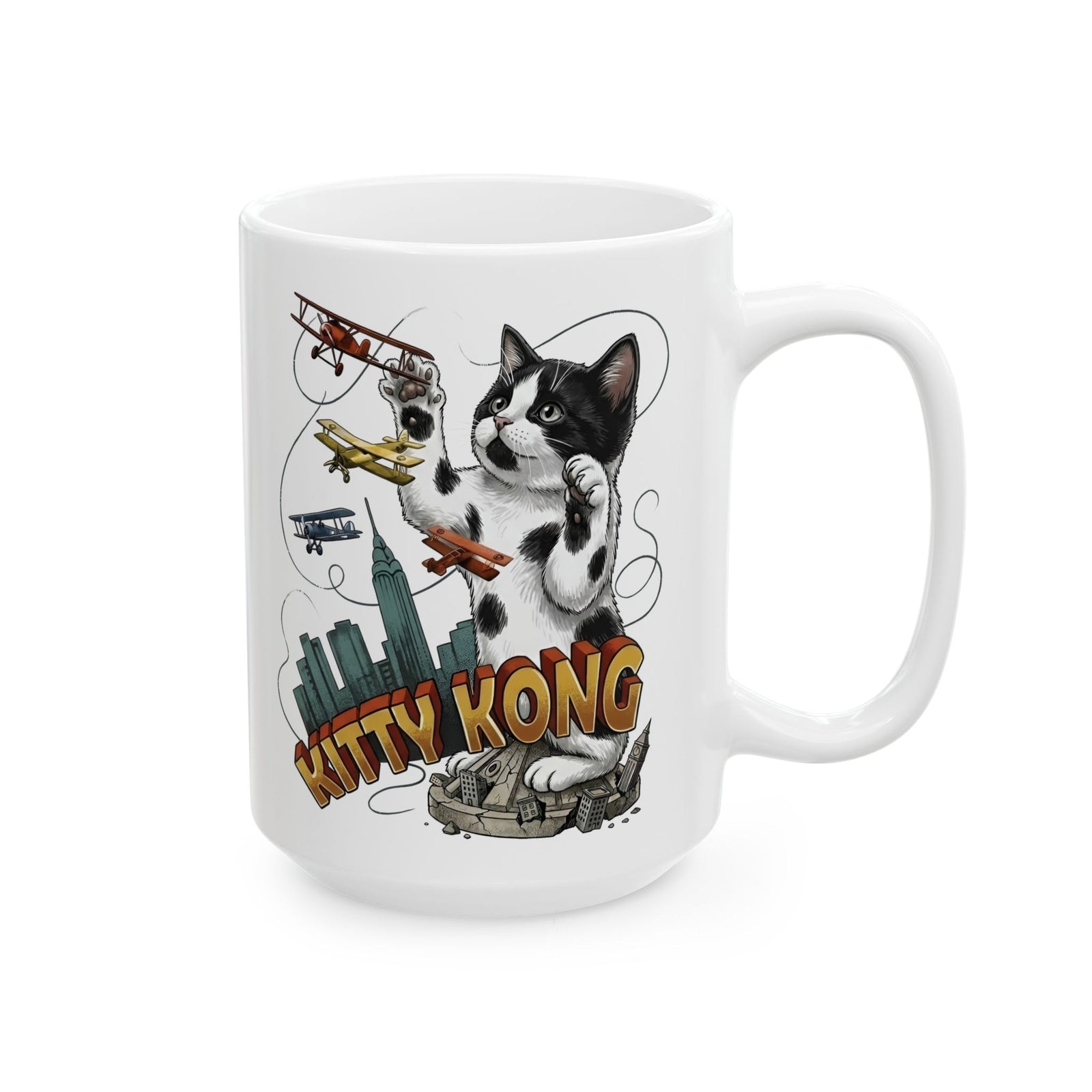 Kittie Kong Parody Cat Ceramic Mug — Funny Vintage-Style Cat Mug