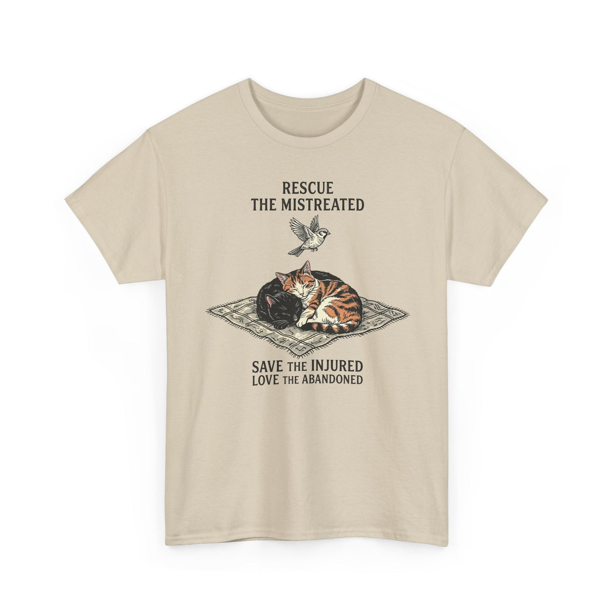 Cat Lover T-Shirt — "Rescue the Mistreated, Save the Injured, Love the Abandoned" Rescue Cat Tee