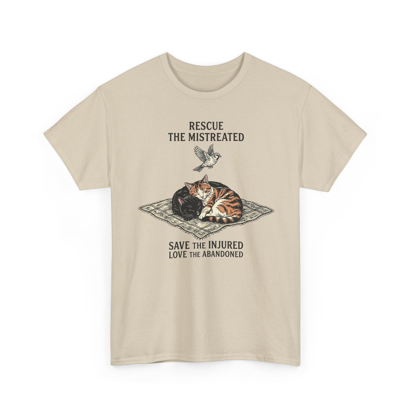Cat Lover T-Shirt — "Rescue the Mistreated, Save the Injured, Love the Abandoned" Rescue Cat Tee