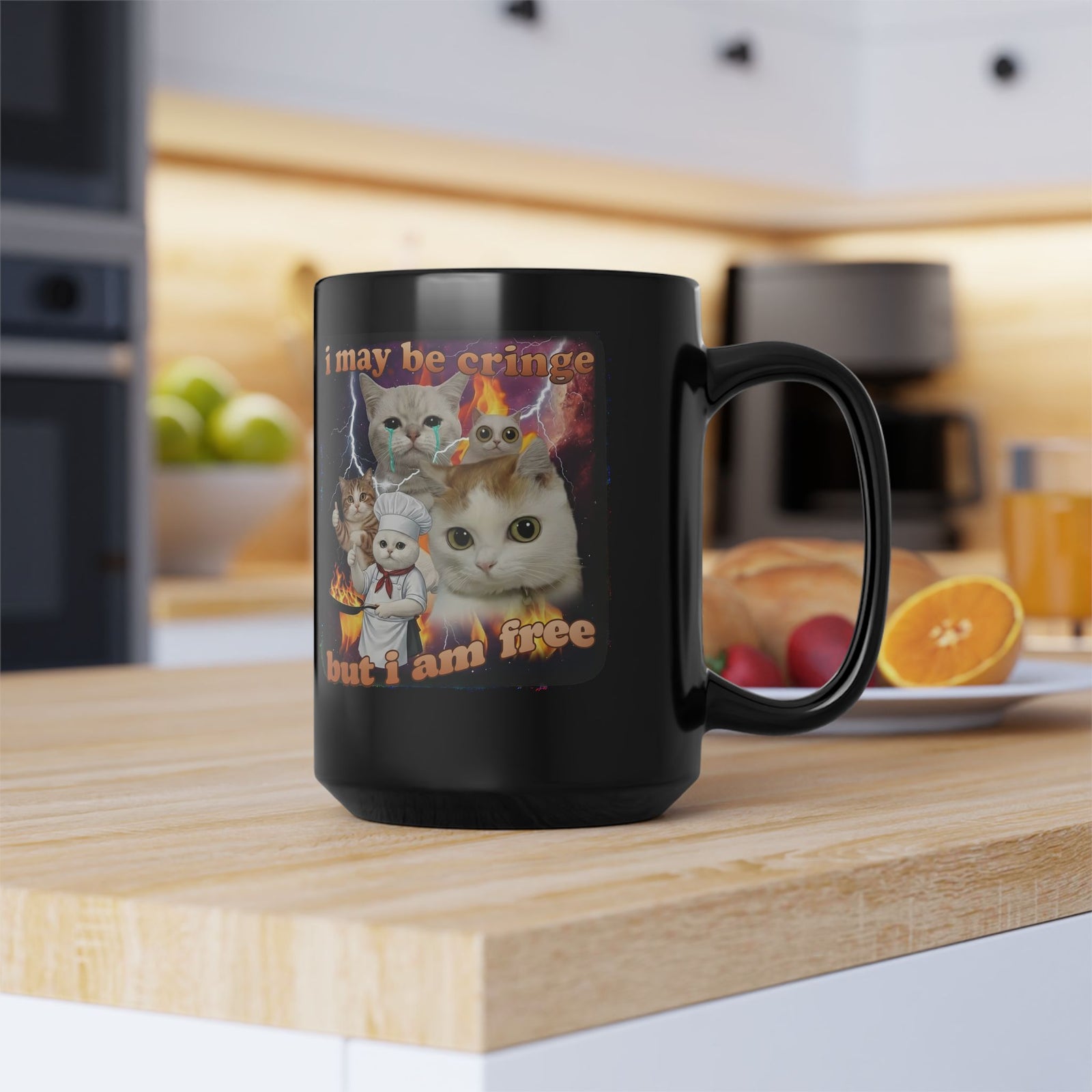 "I May Be Cringe But I Am Free" Black Mug — Funny Self-Expression Mug