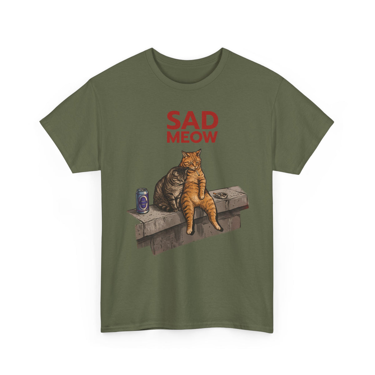 Sad Meow T-Shirt — Funny Depressed Smoking Cats Graphic Tee