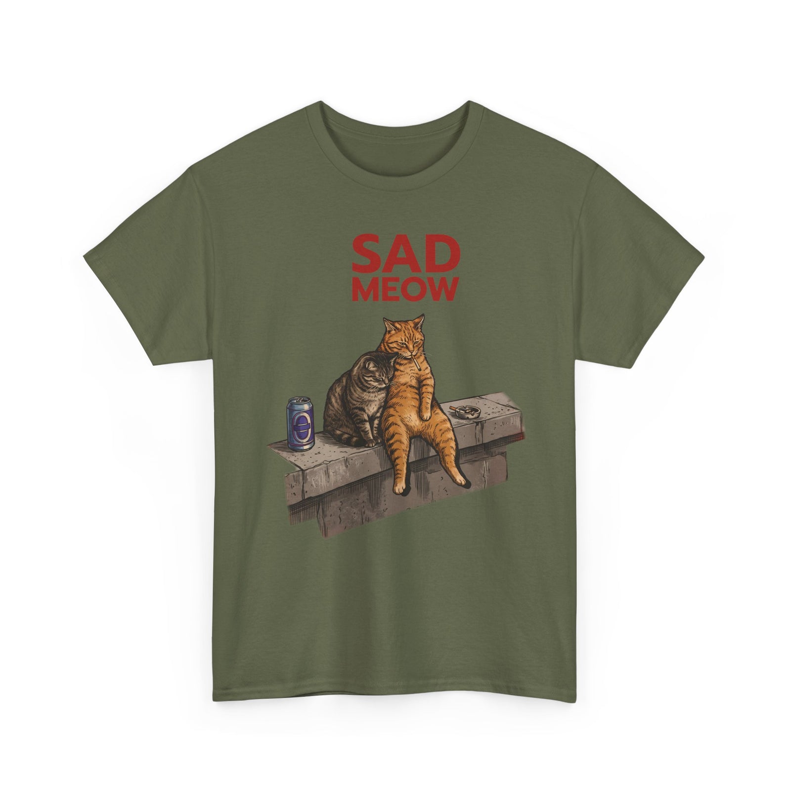 Sad Meow T-Shirt — Funny Depressed Smoking Cats Graphic Tee