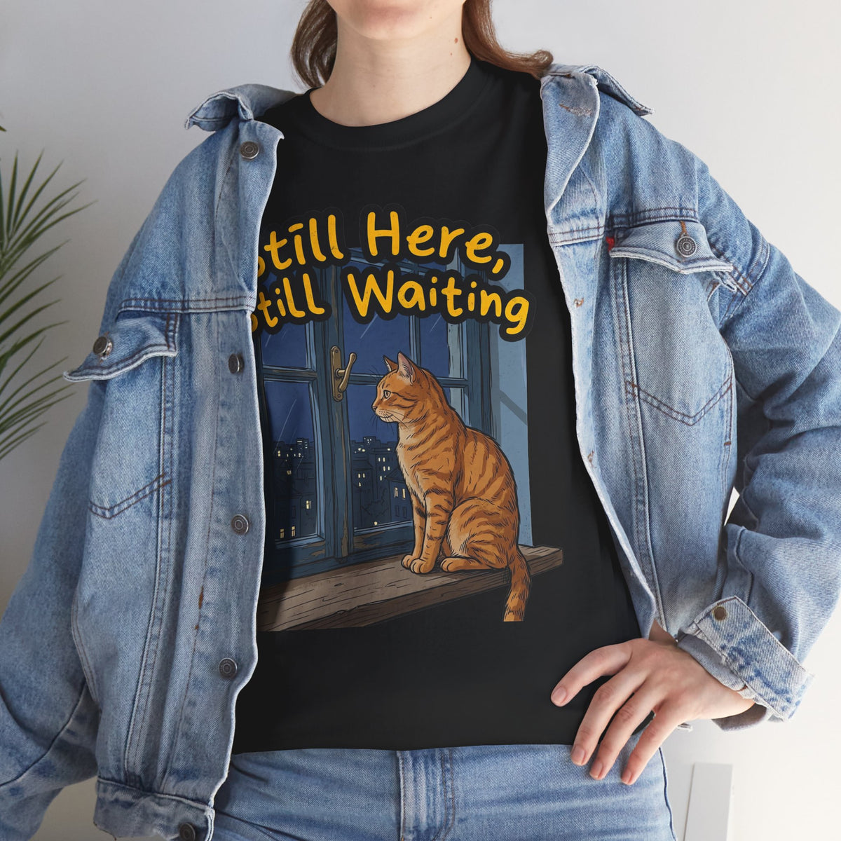 Cat Window Tee — "Still Here, Still Waiting" Graphic T‑Shirt