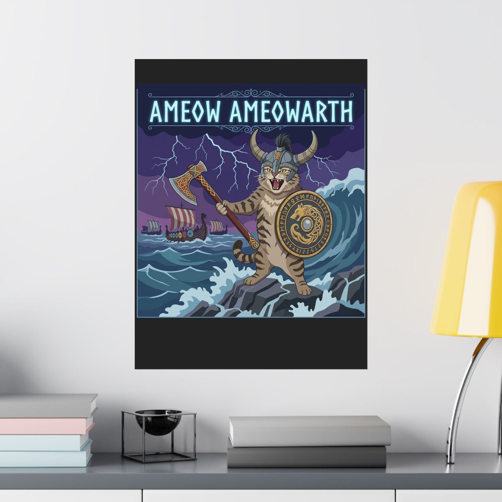 Ameow Ameowarth Cat Viking Poster — Funny Viking Cat Graphic Poster