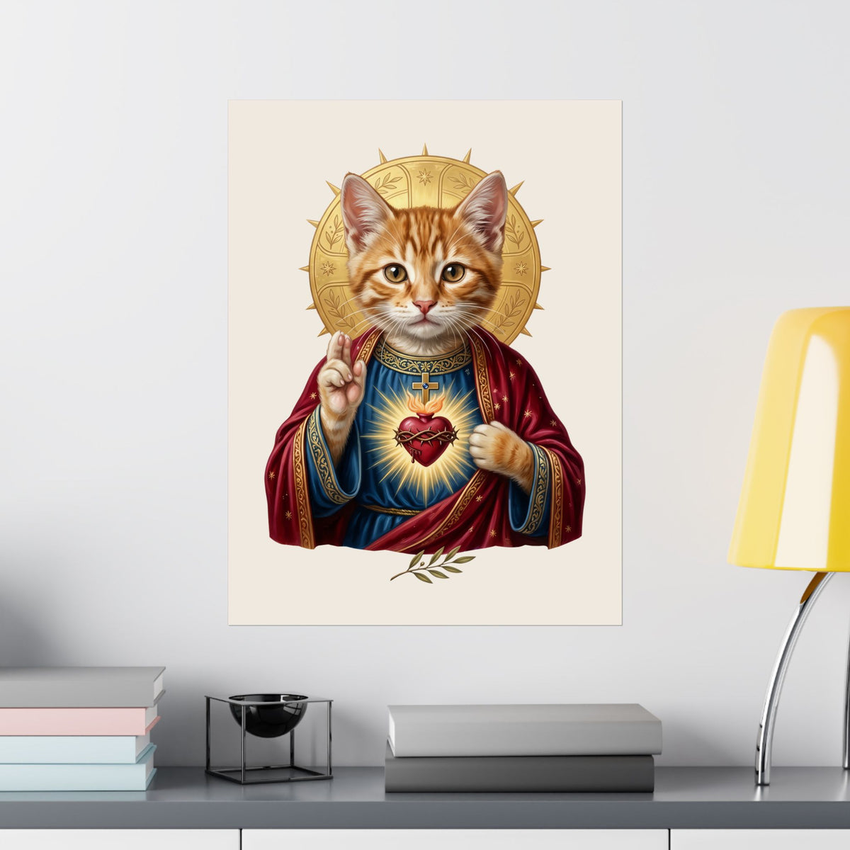 Sacred Heart Cat Poster — Christian Religious Cat Lover Graphic Poster