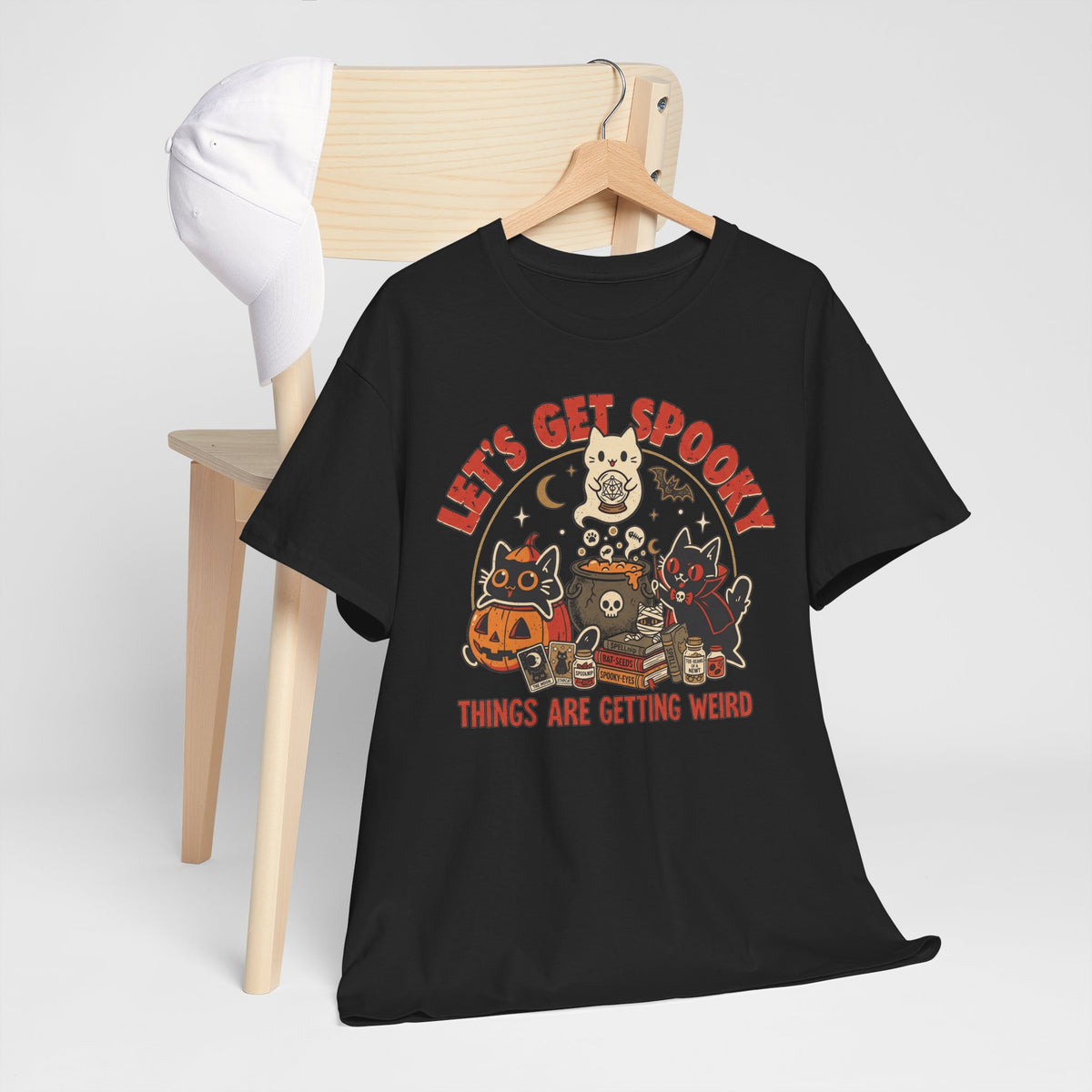 Let's Get Spooky T-Shirt — Cute Retro Halloween Cats & Pumpkins Tee ("Things Are Getting Weird")