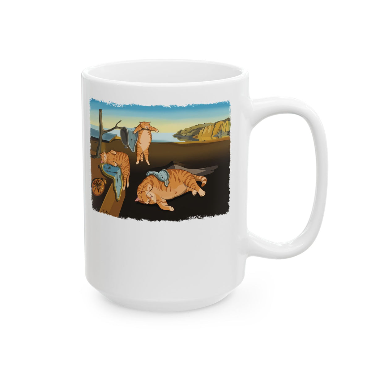 The Purrsistence of Memory Ceramic Mug — Surreal Cat Art Mug