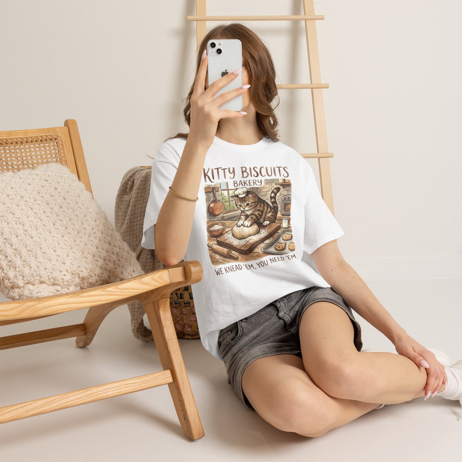 Kitty Biscuits Bakery T-Shirt — "We Knead 'Em We Need 'Em" Cat Bakery Tee