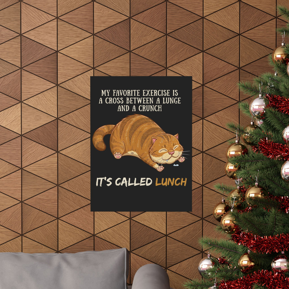 Funny Workout Cat Poster — "Lunge Crunch Lunch"