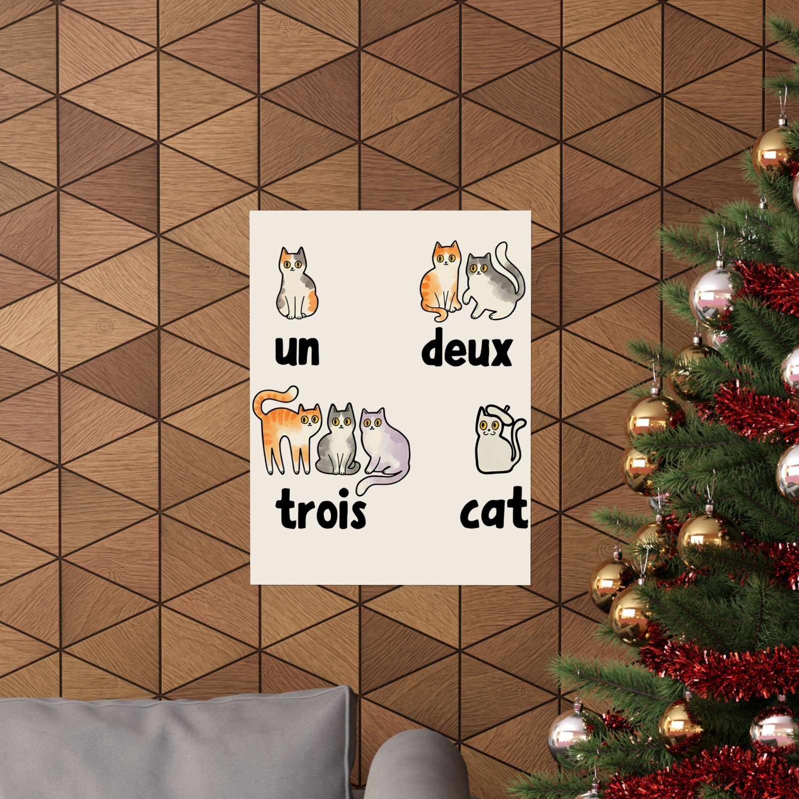 Un Deux Trois Cat Poster — Cute French Cat Graphic Poster