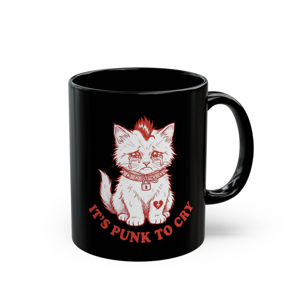 It's Punk To Cry Cat Mug — Cute Punk Cat Graphic Black Mug
