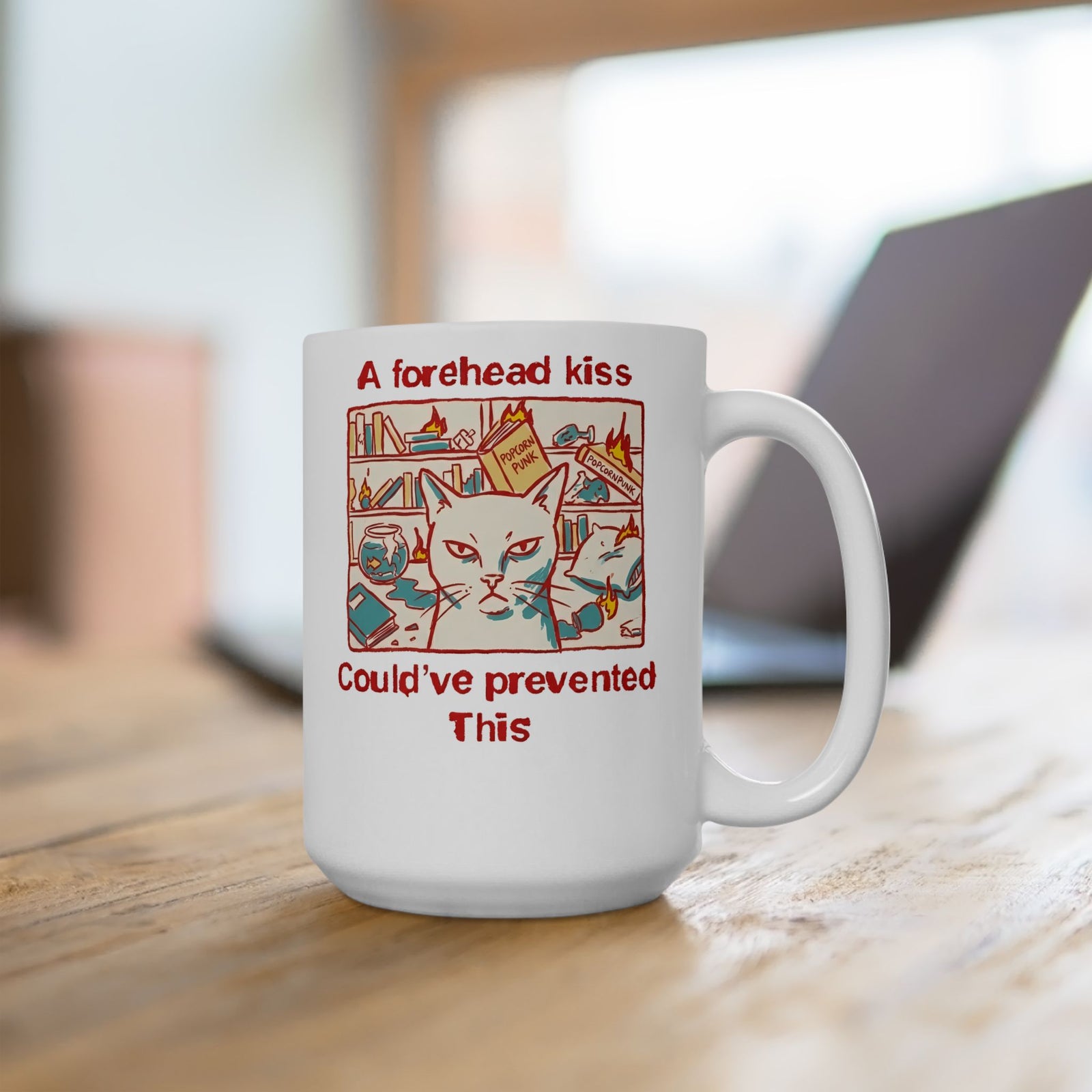 Naughty Cat Forehead Kiss Mug - Funny Cat Lover Ceramic Mug