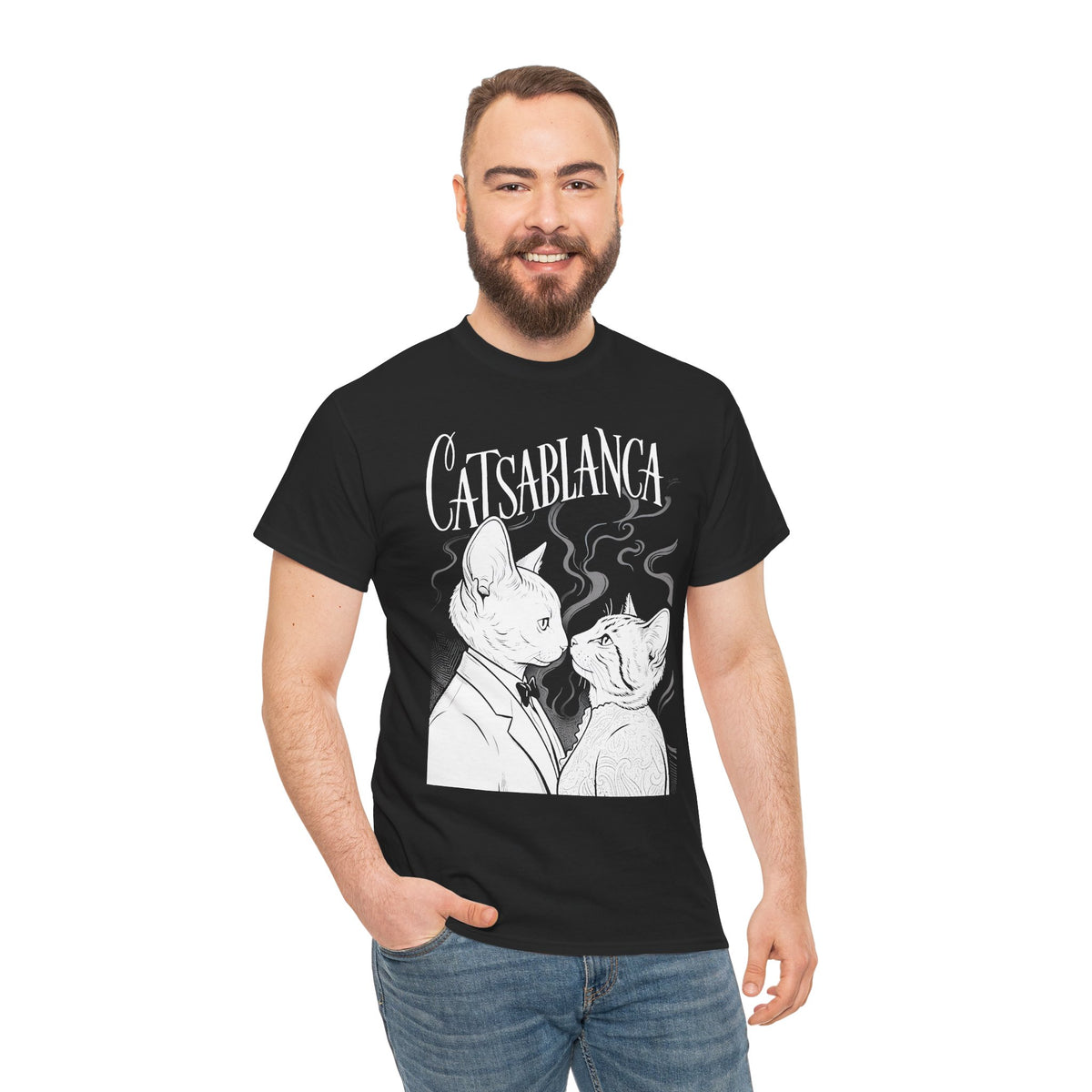 Catsablanca Graphic Tee — Retro Noir Cat Movie Parody T-Shirt