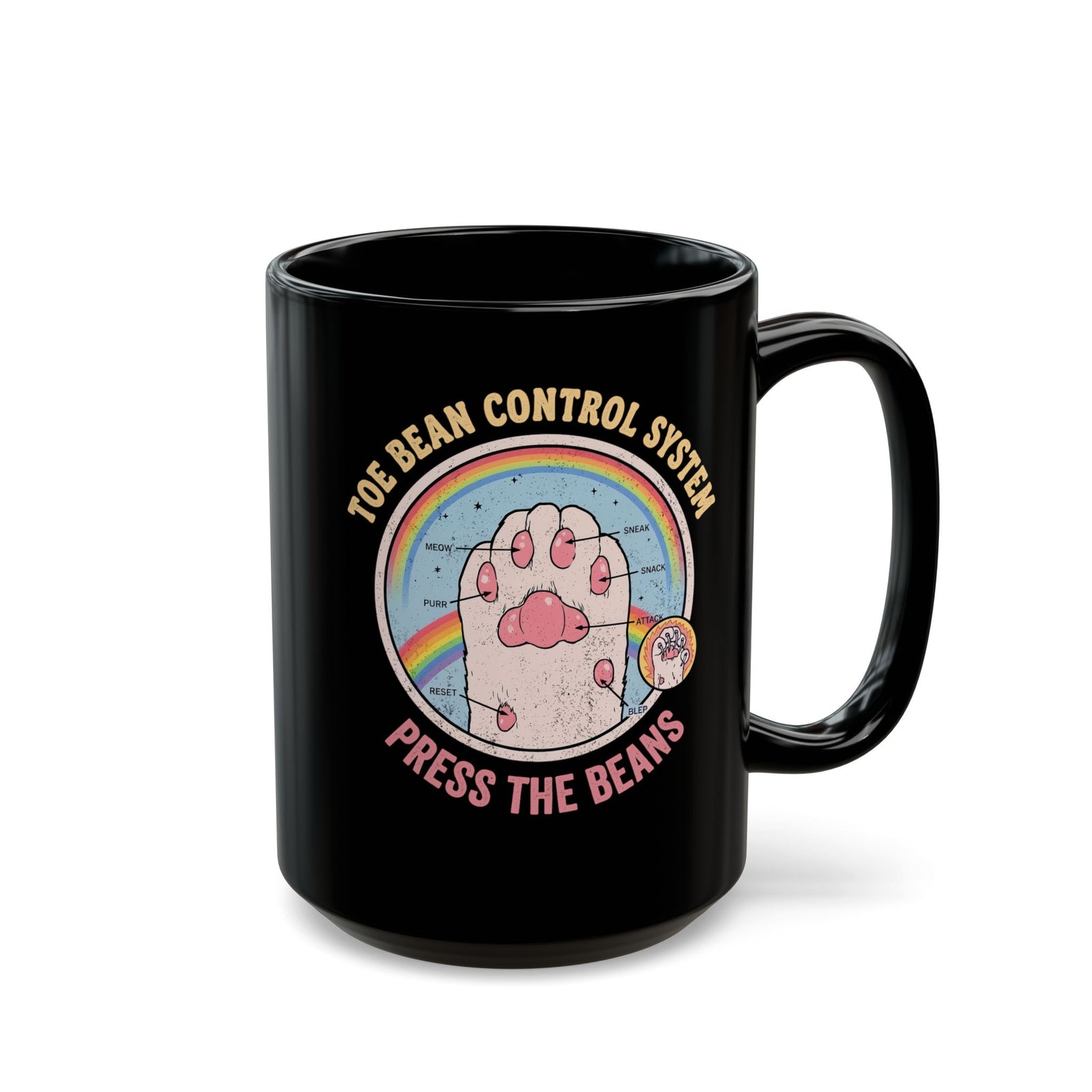 Toe Bean Control System Black Mug — Funny Cat Paw Infographic Mug