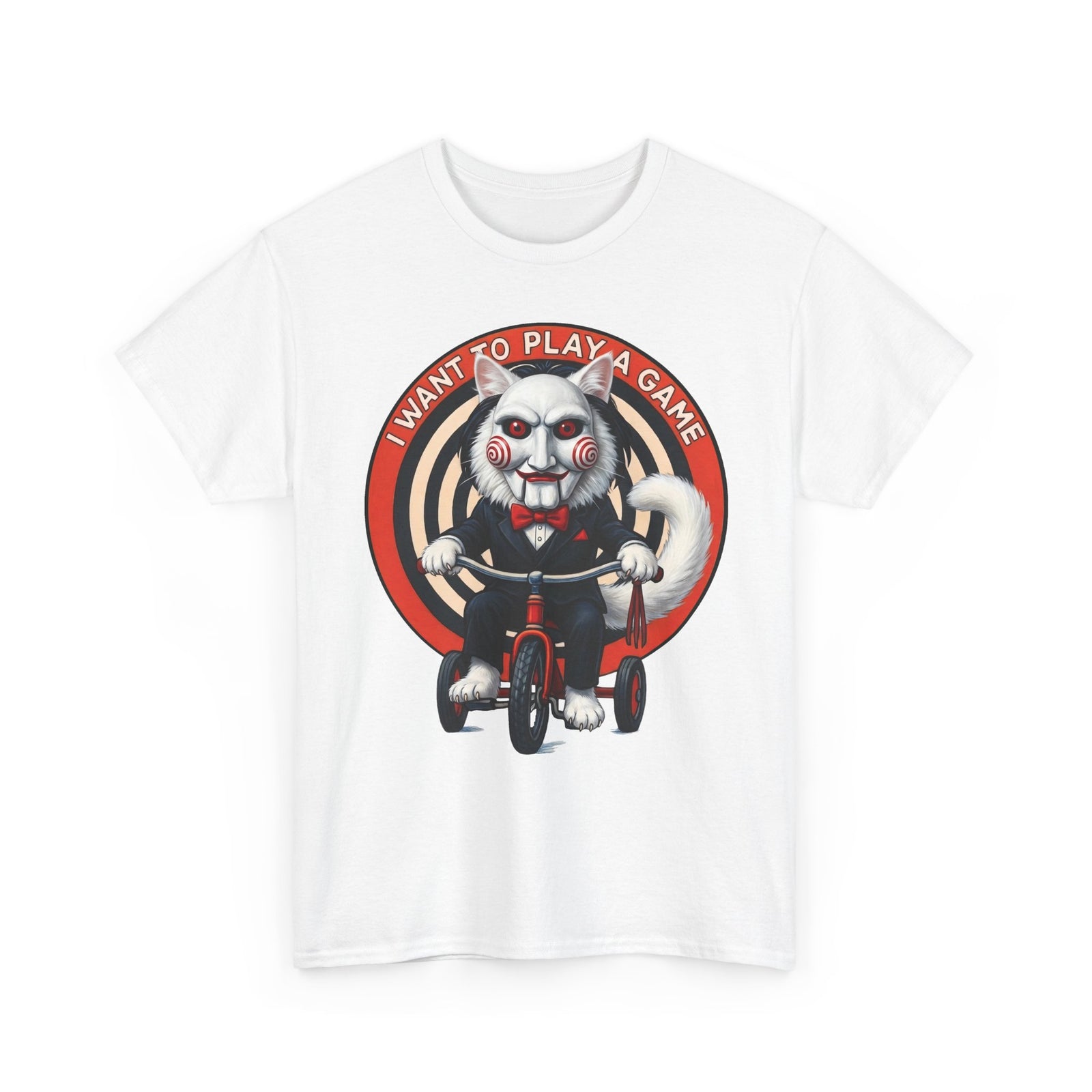 I Want To Play A Game SAW Cat T-Shirt — Funny Jigsaw Puppet Feline Tee
