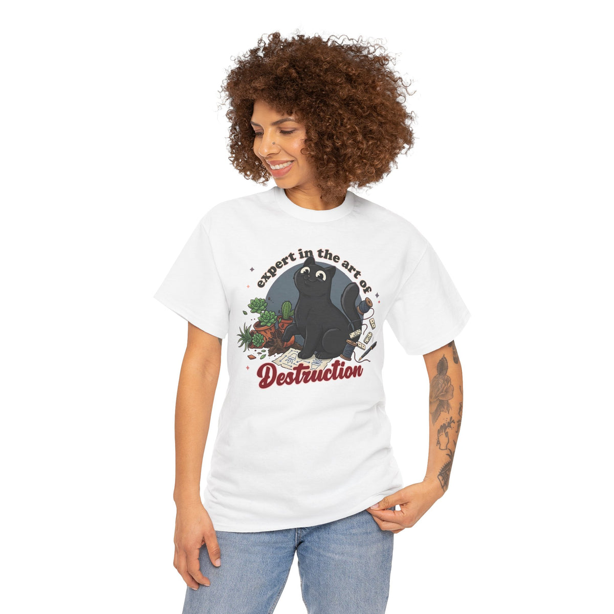 Cat Destruction T-Shirt — “Expert in the Art of Destruction” Cute Cat Plant Shirt