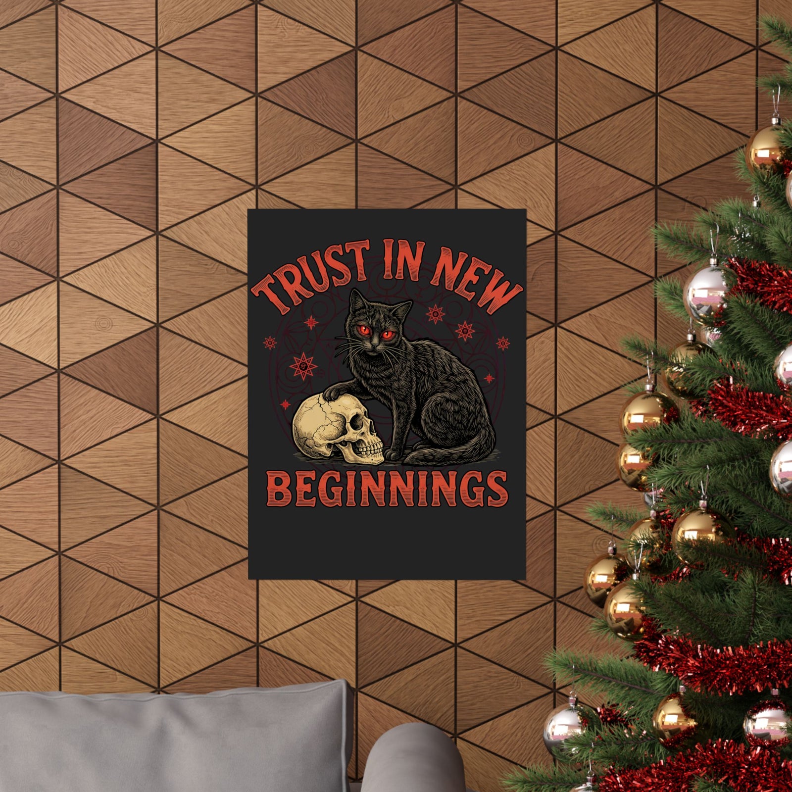 Trust In New Beginnings Cat Poster — Occult Black Cat Skull Gothic Poster