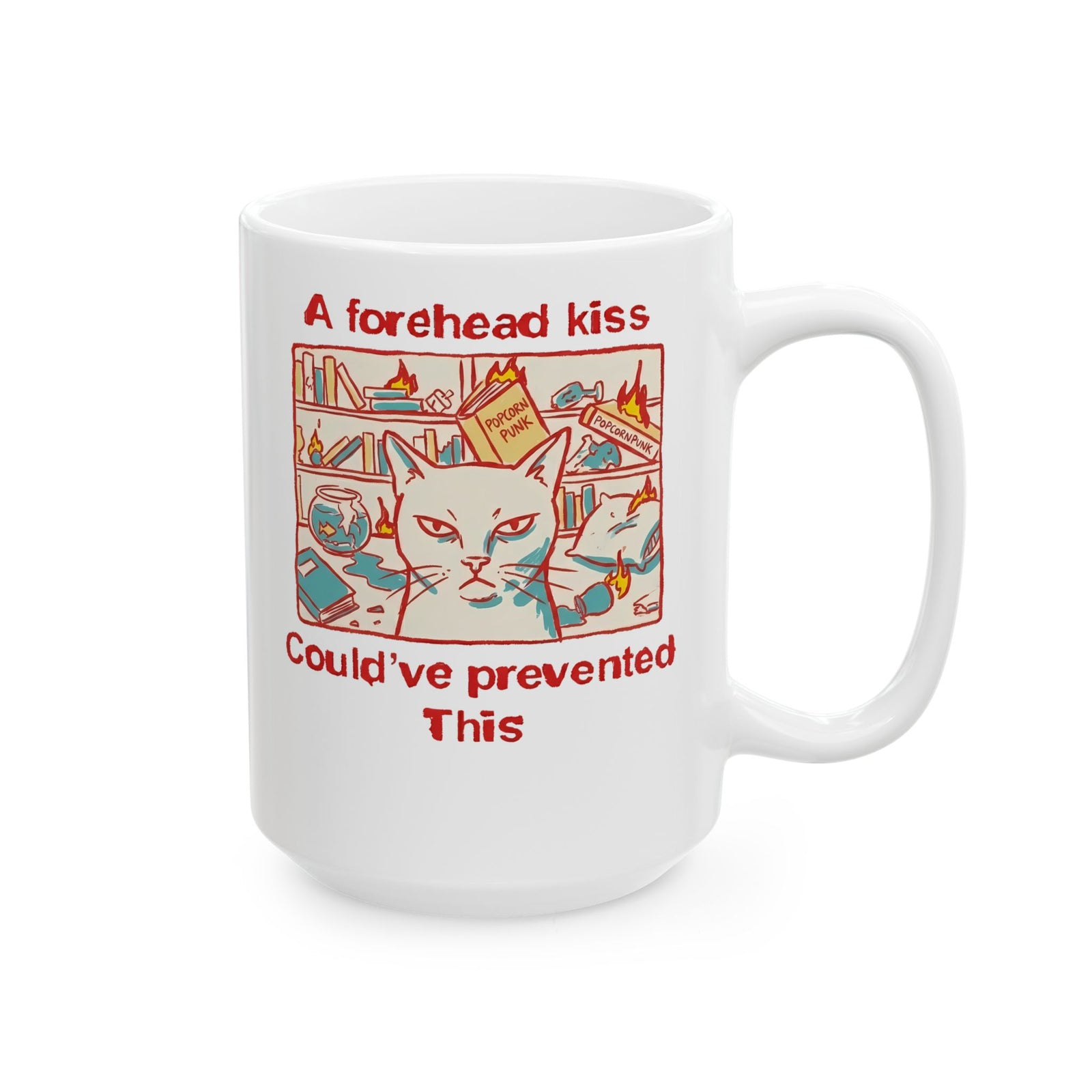 Naughty Cat Forehead Kiss Mug - Funny Cat Lover Ceramic Mug