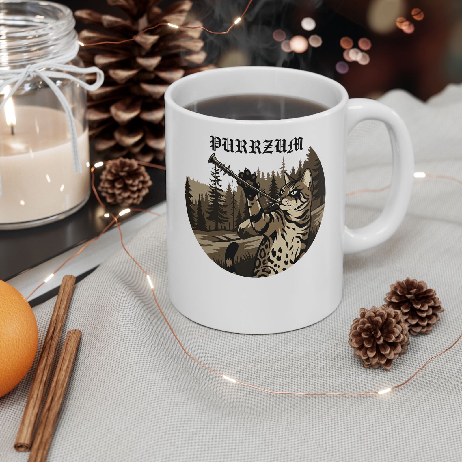 Funny Black Metal Cat Mug | Purrzum Corpse Paint Ceramic Mug