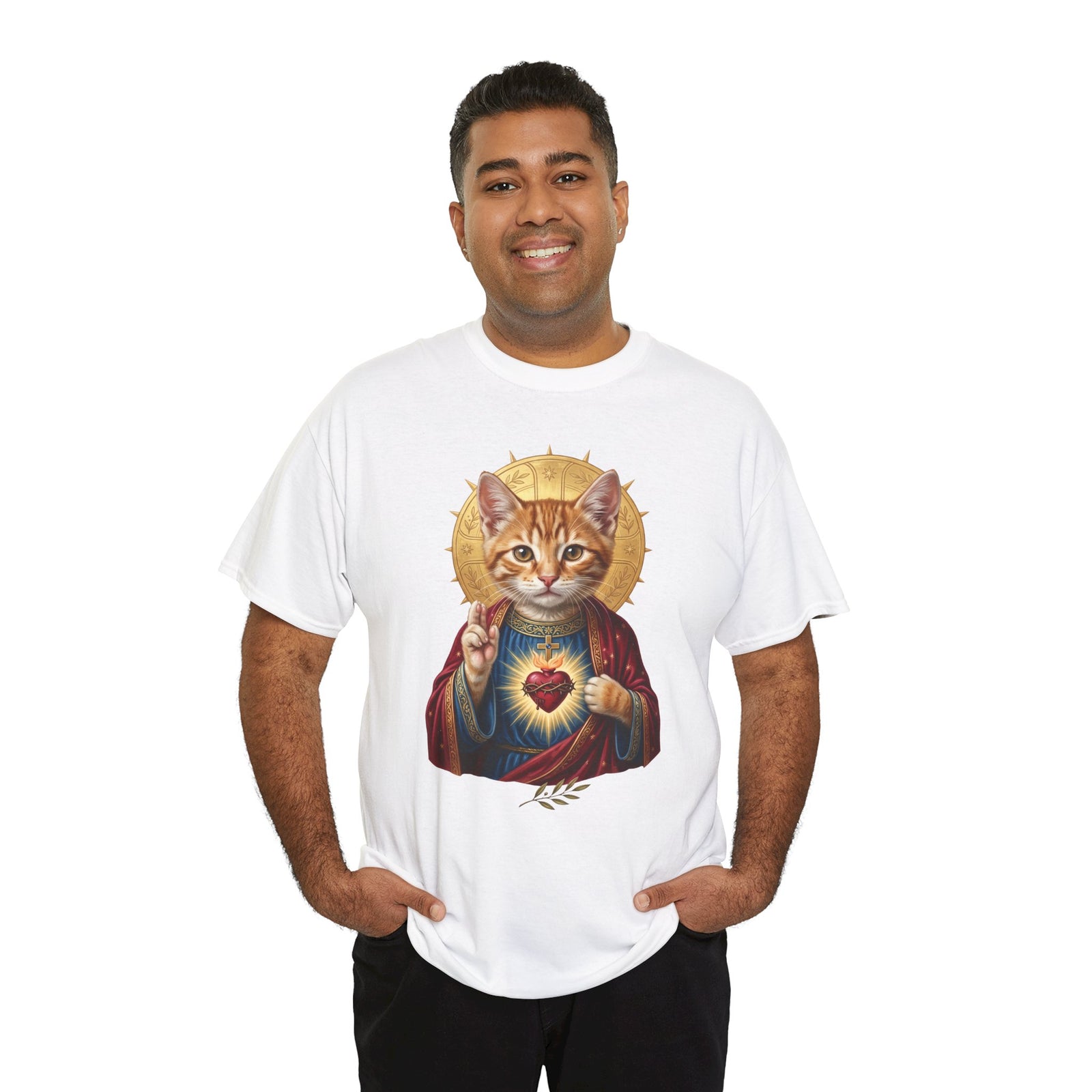 Sacred Heart Cat T-Shirt — Christian Religious Cat Lover Graphic Tee