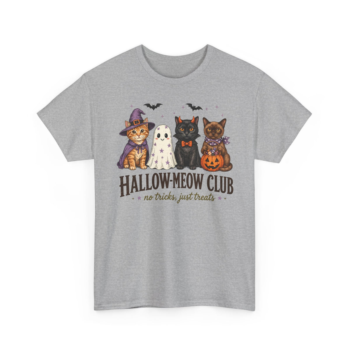 Hallow-Meow Club No Tricks Just Treats T-Shirt — Spooky Cute Cat Costume Tee