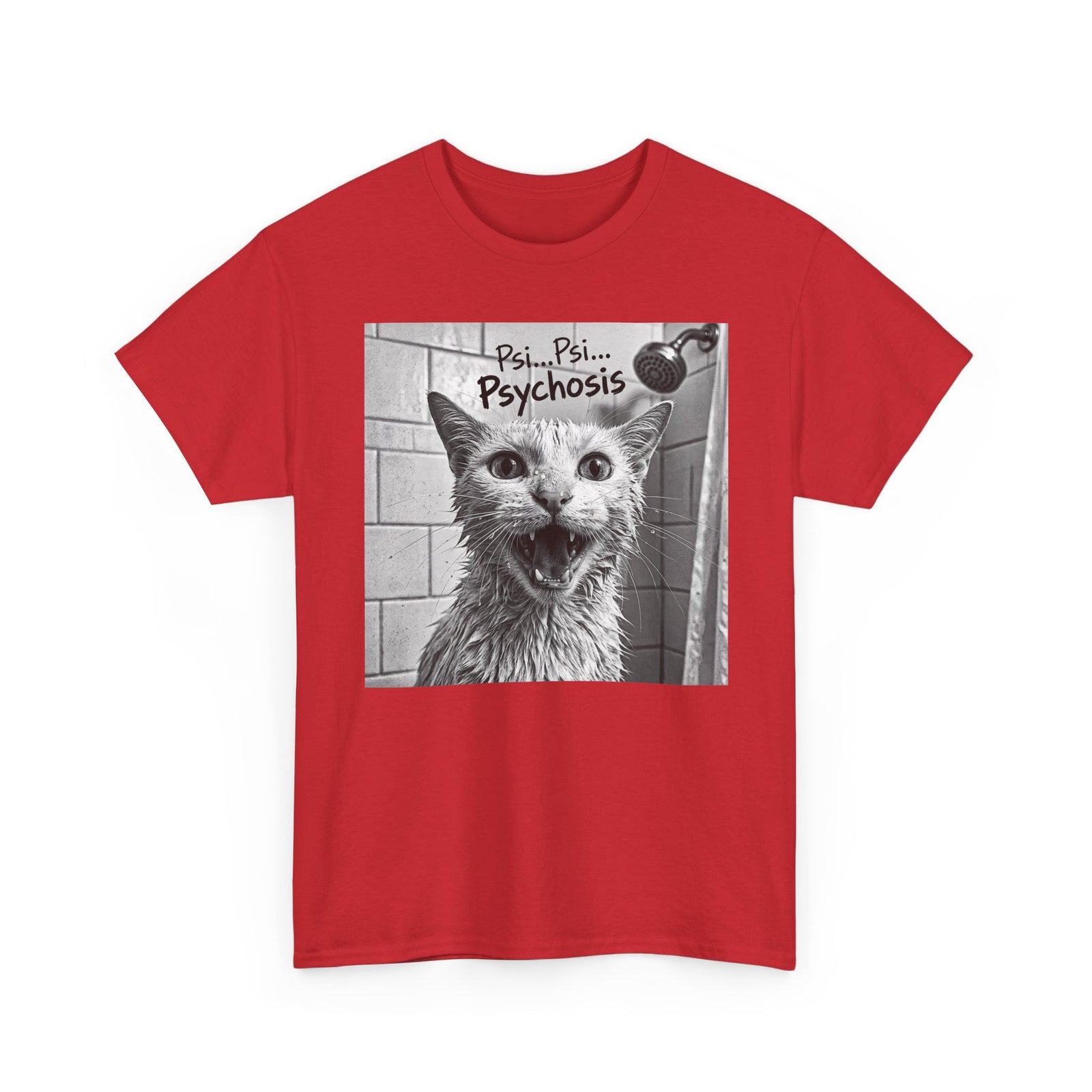 Psychosis Cat T-Shirt Funny Grunge Shower Cat Tee