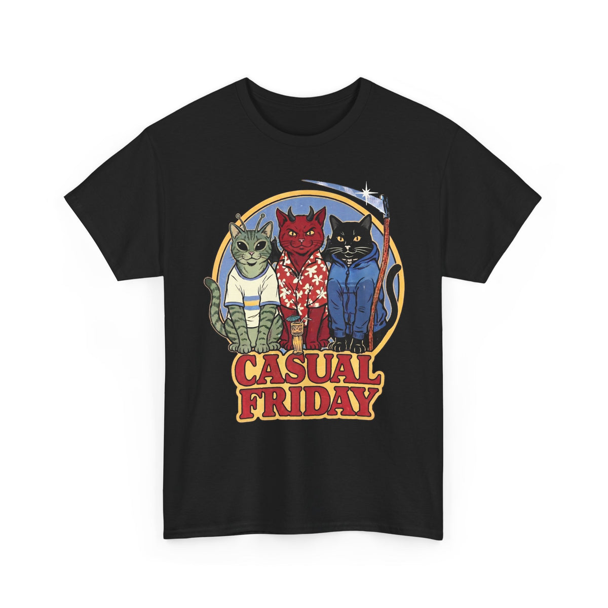 Casual Friday Cat T-Shirt — Funny Alien Devil Grim Reaper Tee