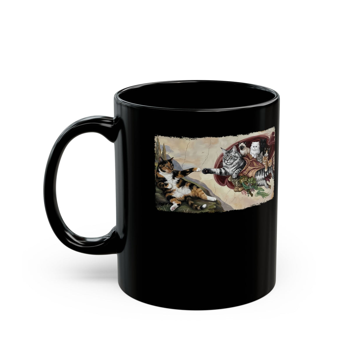The Creation of Adam Cats Black Mug