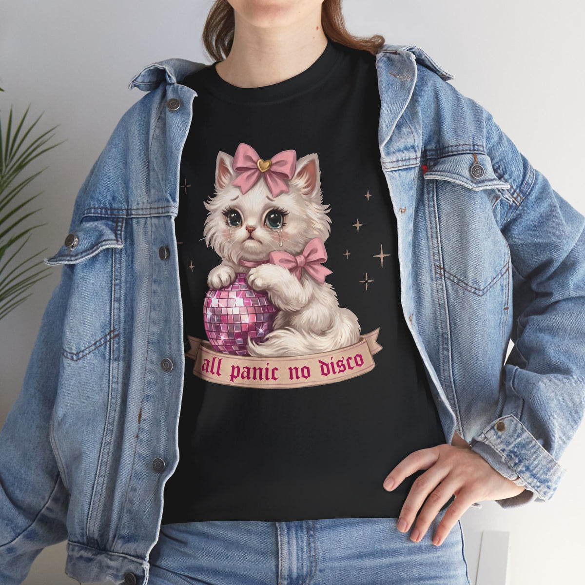 All Panic No Disco T-Shirt — Crying Kitten Pink Disco Ball Tee
