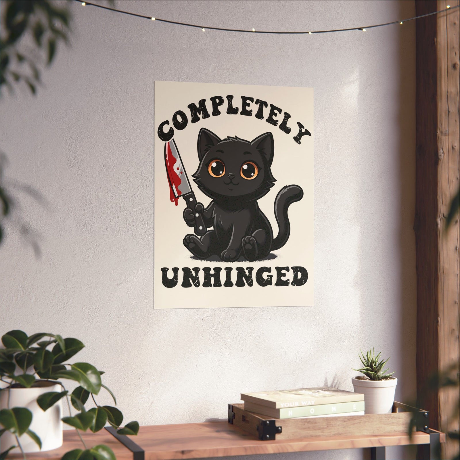 Completely Unhinged Black Cat Poster — Funny Cute Psycho Knife Poster