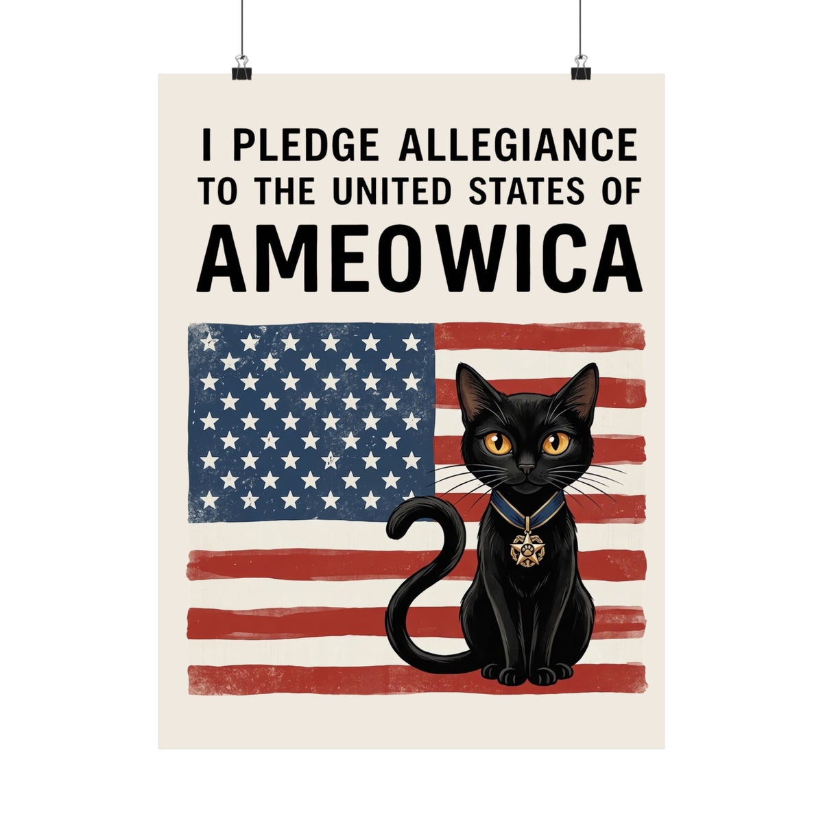 United States of Ameowica Funny Patriotic Black Cat Poster