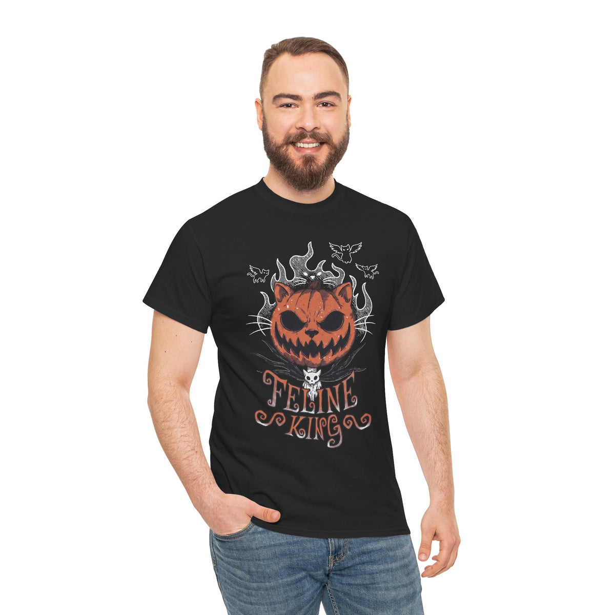 Feline King Halloween Cat Graphic — Spooky Pumpkin King Parody Art