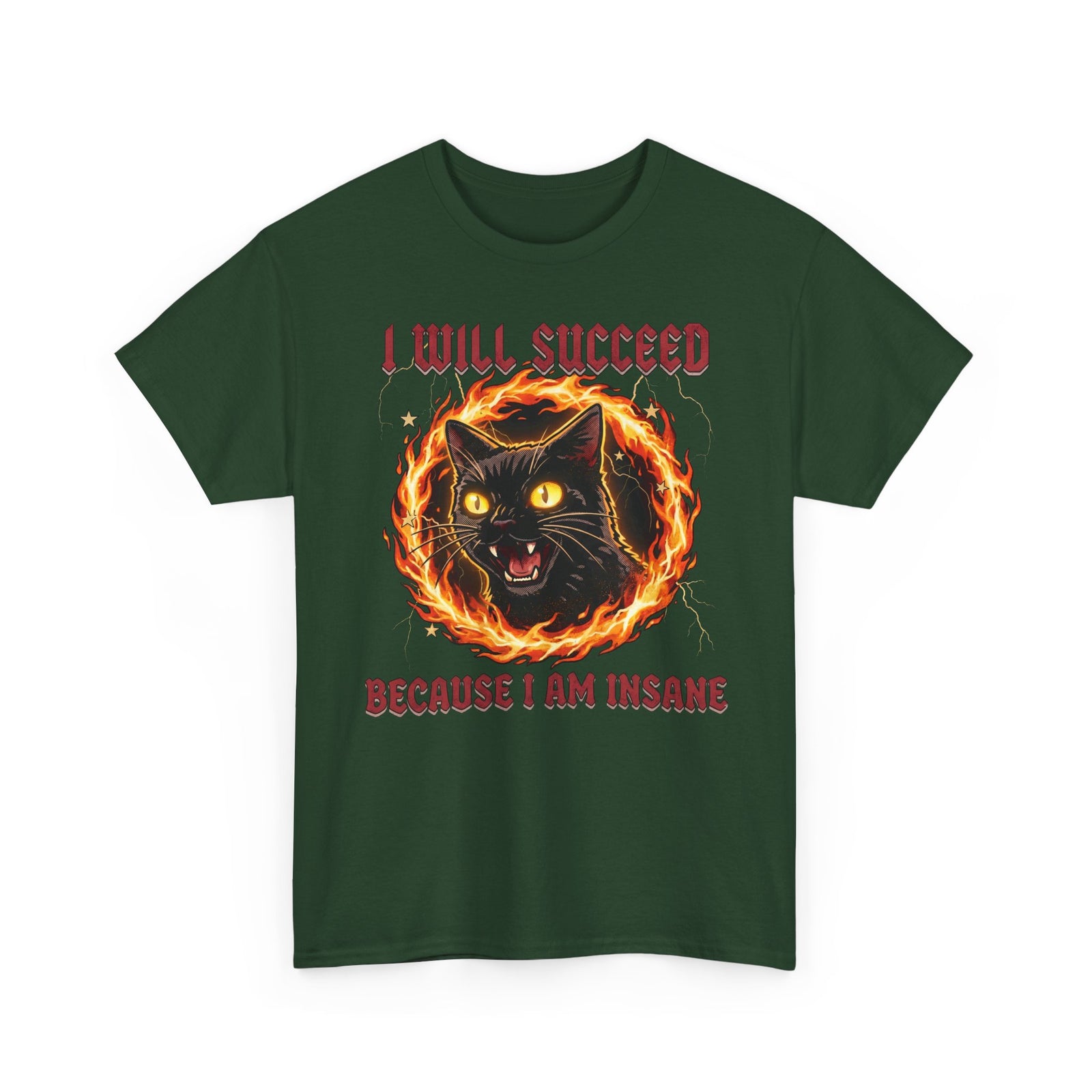 I Will Succeed Because I Am Insane T-Shirt — Heavy Metal Black Cat Graphic Tee