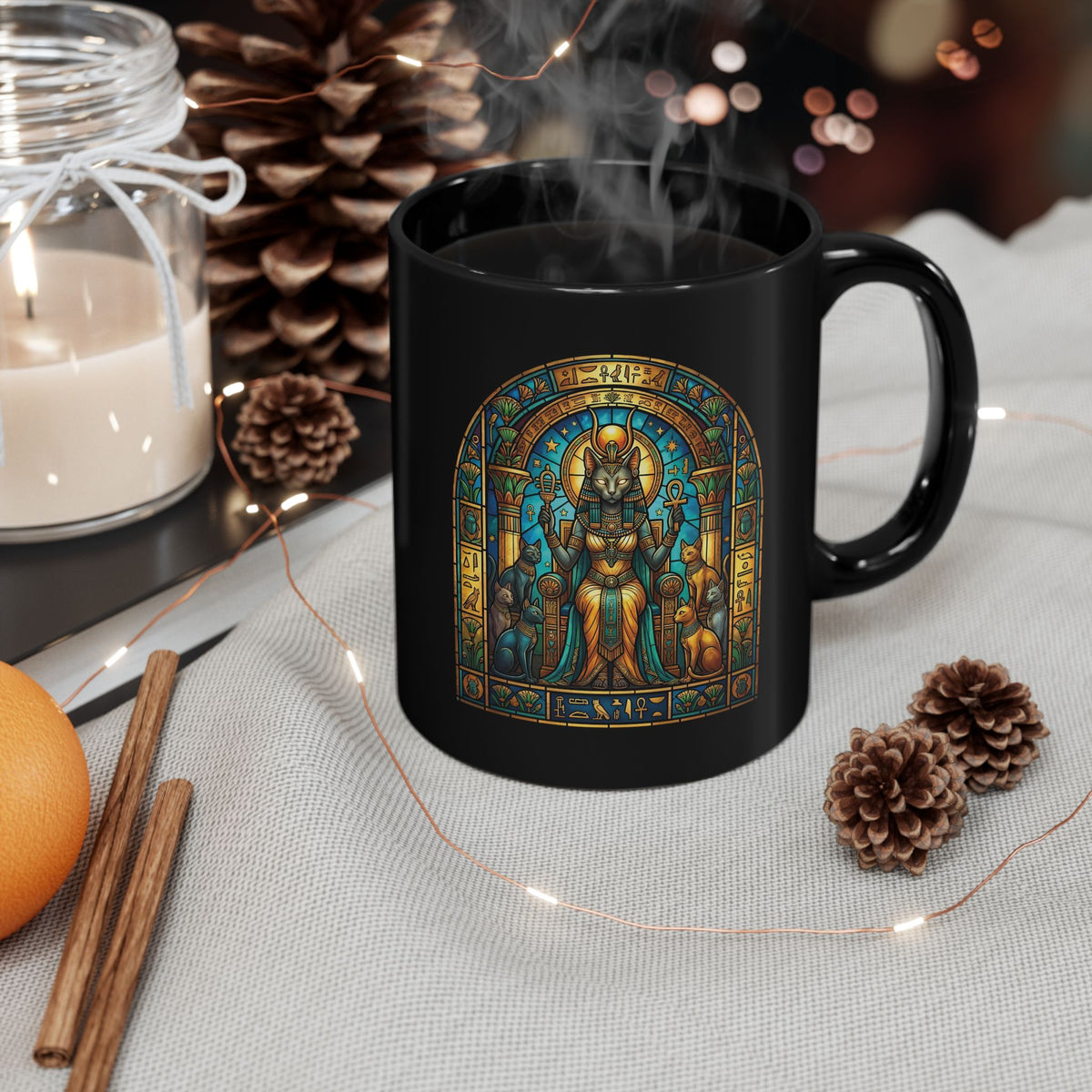 Bastet Goddess of Cats Black Mug — Egyptian Cat Deity Mug